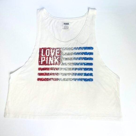 Victoria's Secret PINK USA American Flag Sequin Tank Top Bling SMALL - Picture 2 of 9